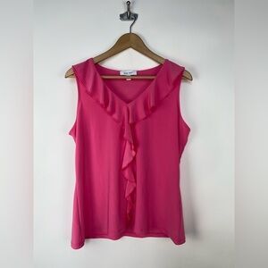 Nine West |‎ Sleeveless V-Neck Ruffle Knit Top bubble gum